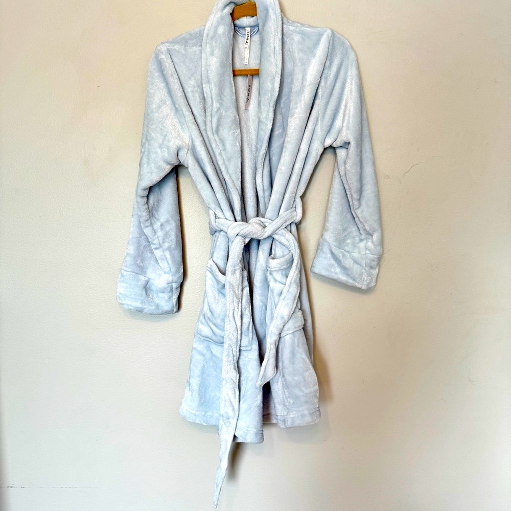 SOMA Plush Fleece Short Robe in Blue Mist - Picture 3 of 8